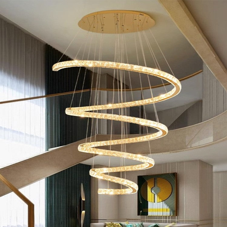 Modern Luxury Spiral Stainless Steel Crystal LED Chandelier for Living Room BulbSquare