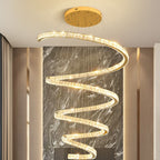 Modern Luxury Spiral Stainless Steel Crystal LED Chandelier for Living Room BulbSquare