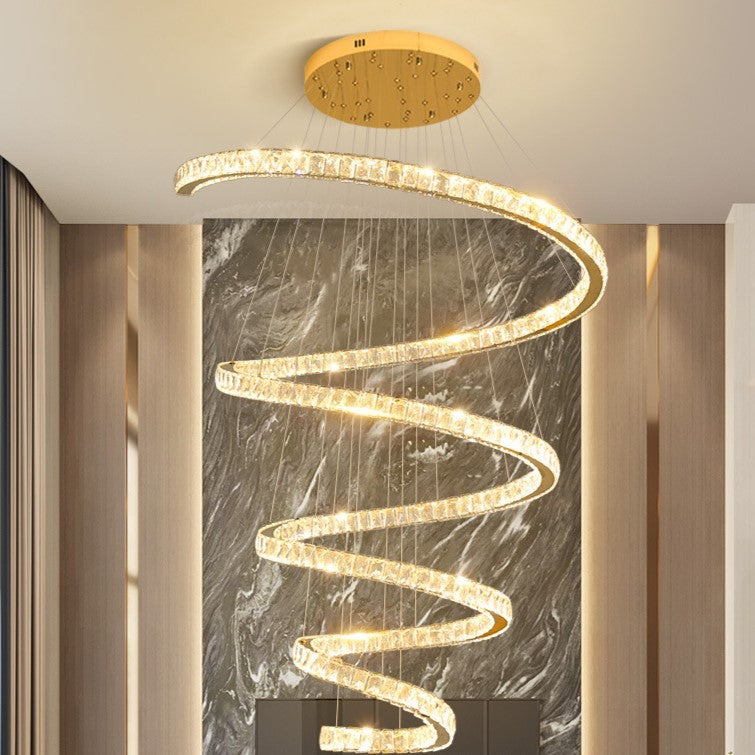 Modern Luxury Spiral Stainless Steel Crystal LED Chandelier for Living Room