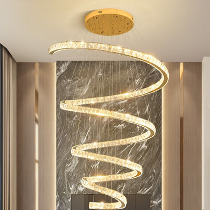 Modern Luxury Spiral Stainless Steel Crystal LED Chandelier for Living Room