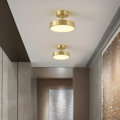 Modern Minimalist Round Dome Copper Acrylic LED Semi-Flush Mount Ceiling Light For Hallway