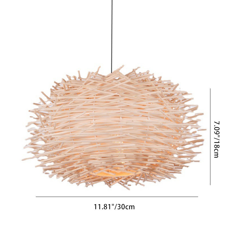 Contemporary Creative Bird's Nest Shape Round Rattan 1-Light Pendant Light For Dining Room