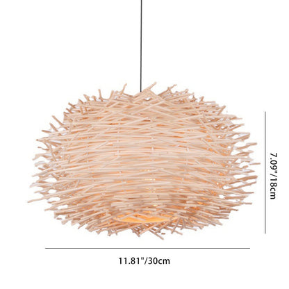 Contemporary Creative Bird's Nest Shape Round Rattan 1-Light Pendant Light For Dining Room