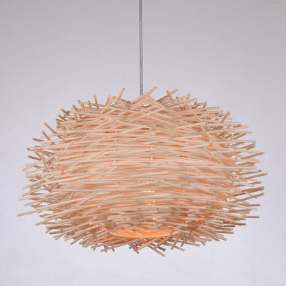 Contemporary Creative Bird's Nest Shape Round Rattan 1-Light Pendant Light For Dining Room