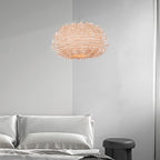 Contemporary Creative Bird's Nest Shape Round Rattan 1-Light Pendant Light For Dining Room