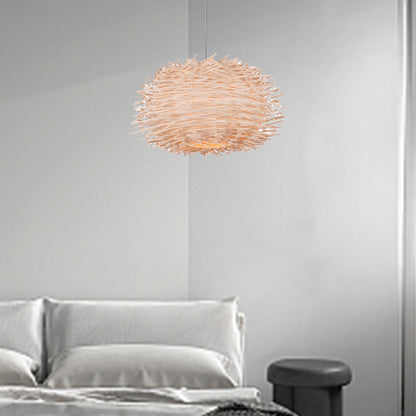 Contemporary Creative Bird's Nest Shape Round Rattan 1-Light Pendant Light For Dining Room