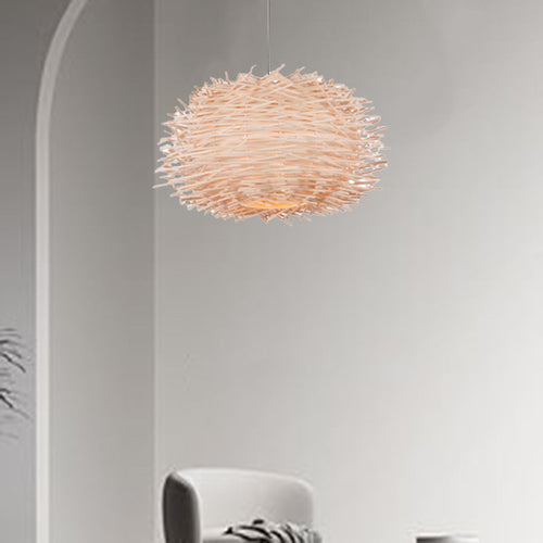 Contemporary Creative Bird's Nest Shape Round Rattan 1-Light Pendant Light For Dining Room