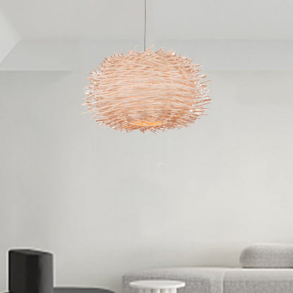 Contemporary Creative Bird's Nest Shape Round Rattan 1-Light Pendant Light For Dining Room