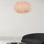 Contemporary Creative Bird's Nest Shape Round Rattan 1-Light Pendant Light For Dining Room
