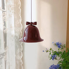 Contemporary Scandinavian Cream Bell Bow Tie Round Iron 1-Light Pendant Light For Bedroom