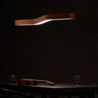 Modern Minimalist Rectangular Linear Wood Grain Iron LED Chandelier for Dining Room Lumendat