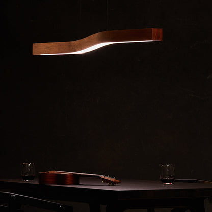 Modern Minimalist Rectangular Linear Wood Grain Iron LED Chandelier for Dining Room