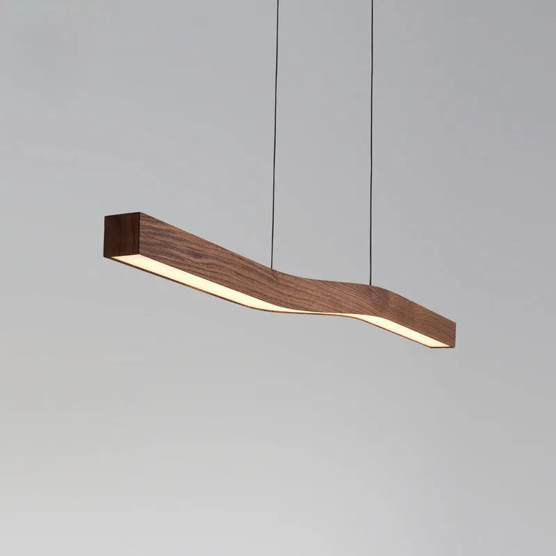 Modern Minimalist Rectangular Linear Wood Grain Iron LED Chandelier for Dining Room Lumendat