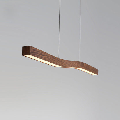 Modern Minimalist Rectangular Linear Wood Grain Iron LED Chandelier for Dining Room