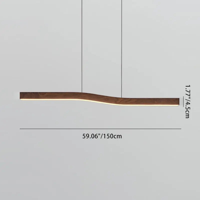 Modern Minimalist Rectangular Linear Wood Grain Iron LED Chandelier for Dining Room Lumendat