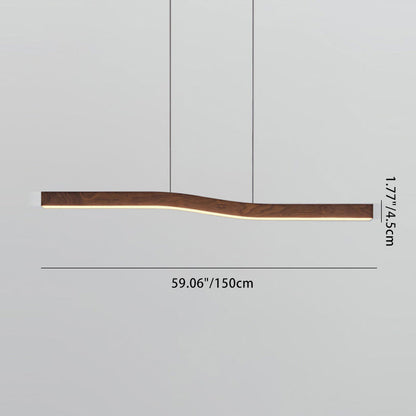 Modern Minimalist Rectangular Linear Wood Grain Iron LED Chandelier for Dining Room