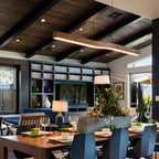 Modern Minimalist Rectangular Linear Wood Grain Iron LED Chandelier for Dining Room Lumendat