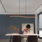 Modern Minimalist Rectangular Linear Wood Grain Iron LED Chandelier for Dining Room Lumendat