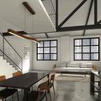 Modern Minimalist Rectangular Linear Wood Grain Iron LED Chandelier for Dining Room Lumendat