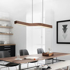 Modern Minimalist Rectangular Linear Wood Grain Iron LED Chandelier for Dining Room Lumendat