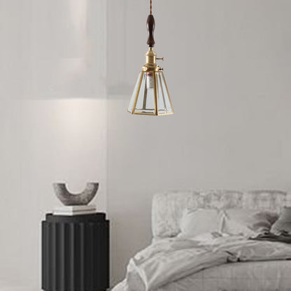 Modern Art Deco Cone Prism Copper Glass 1-Light Pendant Light For Bedroom