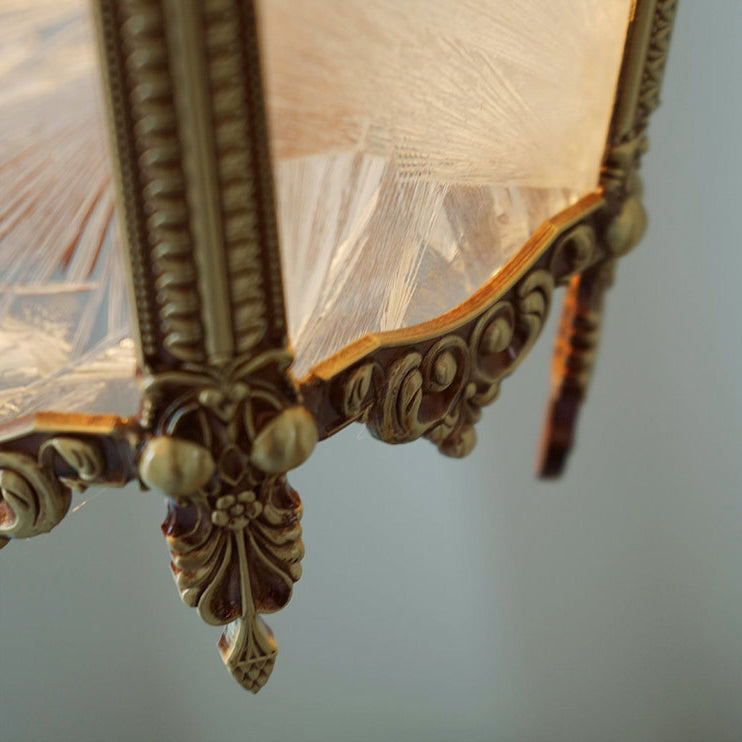 Traditional Vintage Ice Flower Prism Copper Glass 1-Light Pendant Light For Bedroom