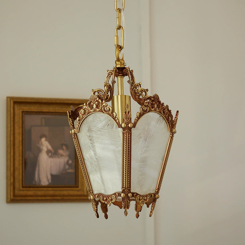 Traditional Vintage Ice Flower Prism Copper Glass 1-Light Pendant Light For Bedroom