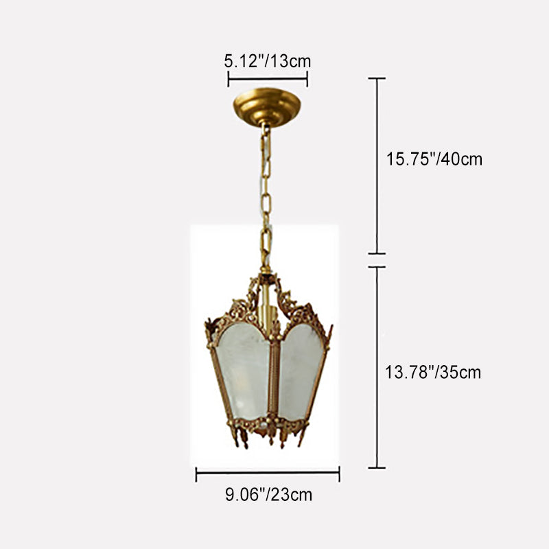 Traditional Vintage Ice Flower Prism Copper Glass 1-Light Pendant Light For Bedroom