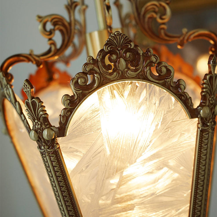 Traditional Vintage Ice Flower Prism Copper Glass 1-Light Pendant Light For Bedroom