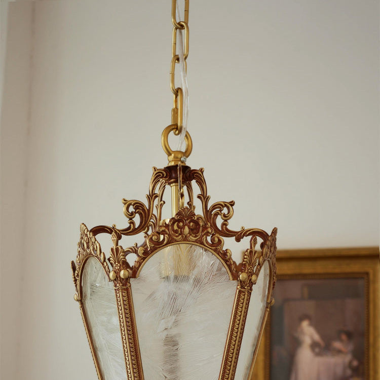 Traditional Vintage Ice Flower Prism Copper Glass 1-Light Pendant Light For Bedroom