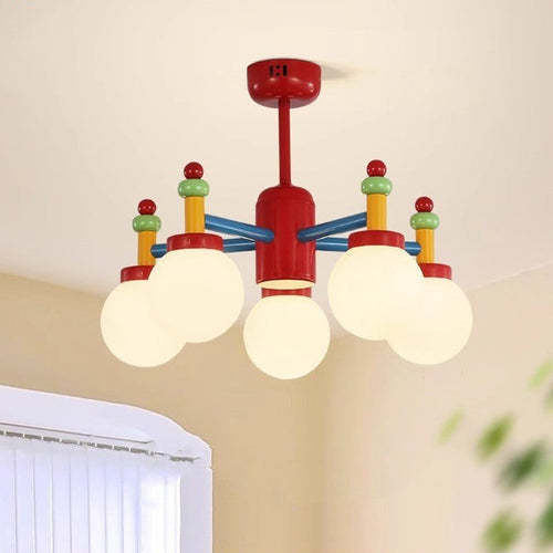 Modern Art Deco Kids Cartoon Colorful Magic Beans Round Orb Iron Glass 3/5 Light Semi-Flush Mount Ceiling Light For Bedroom