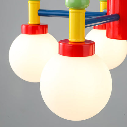 Modern Art Deco Kids Cartoon Colorful Magic Beans Round Orb Iron Glass 3/5 Light Semi-Flush Mount Ceiling Light For Bedroom