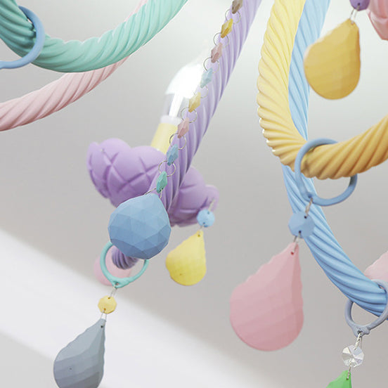 Lumendat Contemporary Scandinavian Macaron Colorful Kids Candle Shape Iron Crystal 5- Light Chandelier For Living Room Lumendat