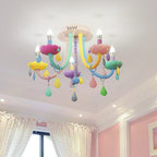 Lumendat Contemporary Scandinavian Macaron Colorful Kids Candle Shape Iron Crystal 5- Light Chandelier For Living Room Lumendat