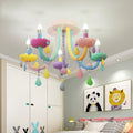 Lumendat Contemporary Scandinavian Macaron Colorful Kids Candle Shape Iron Crystal 5- Light Chandelier For Living Room Lumendat