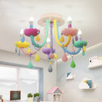 Lumendat Contemporary Scandinavian Macaron Colorful Kids Candle Shape Iron Crystal 5- Light Chandelier For Living Room Lumendat