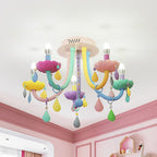 Lumendat Contemporary Scandinavian Macaron Colorful Kids Candle Shape Iron Crystal 5- Light Chandelier For Living Room Lumendat