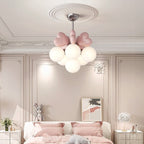 Contemporary Scandinavian Cream Love Heart Kids Round Orb Metal Resin Pe 4/6 Light Chandelier for Bedroom BulbSquare