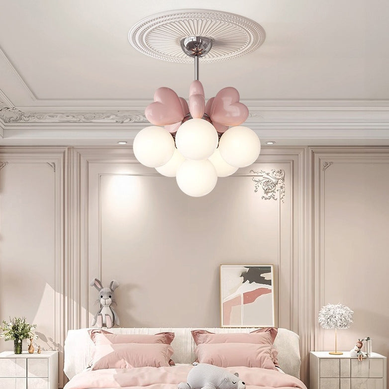 Contemporary Scandinavian Cream Love Heart Kids Round Orb Metal Resin Pe 4/6 Light Chandelier for Bedroom