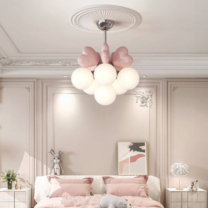 Contemporary Scandinavian Cream Love Heart Kids Round Orb Metal Resin Pe 4/6 Light Chandelier for Bedroom