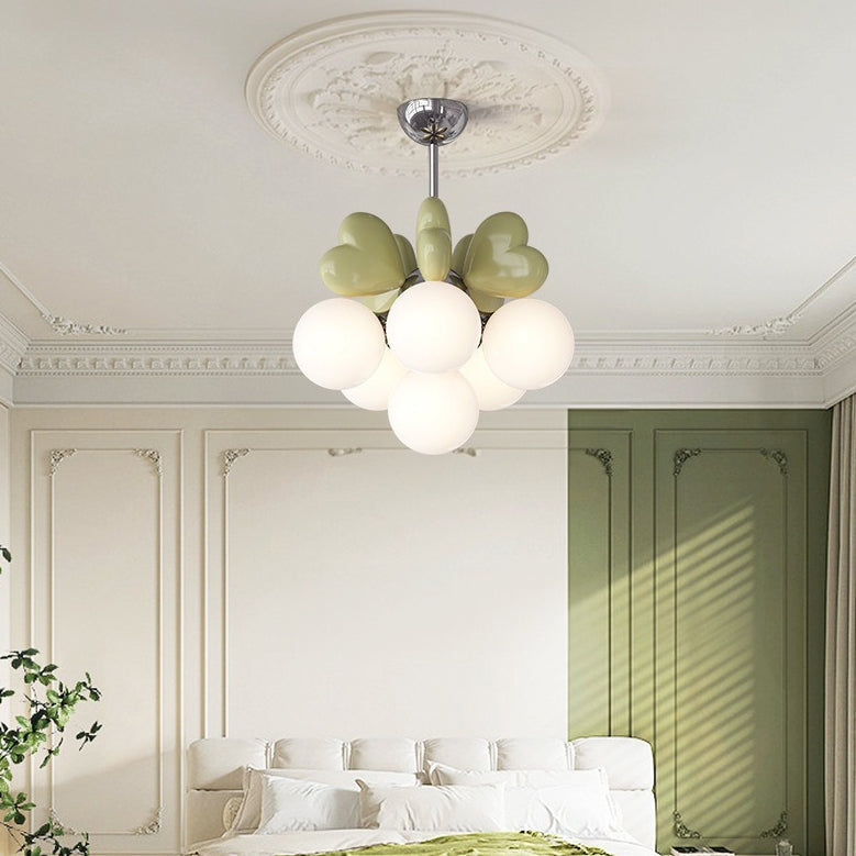 Contemporary Scandinavian Cream Love Heart Kids Round Orb Metal Resin Pe 4/6 Light Chandelier for Bedroom BulbSquare