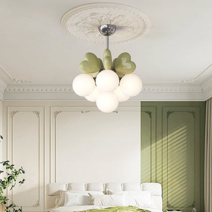 Contemporary Scandinavian Cream Love Heart Kids Round Orb Metal Resin Pe 4/6 Light Chandelier for Bedroom