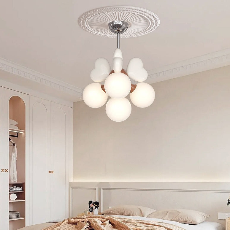 Contemporary Scandinavian Cream Love Heart Kids Round Orb Metal Resin Pe 4/6 Light Chandelier for Bedroom BulbSquare