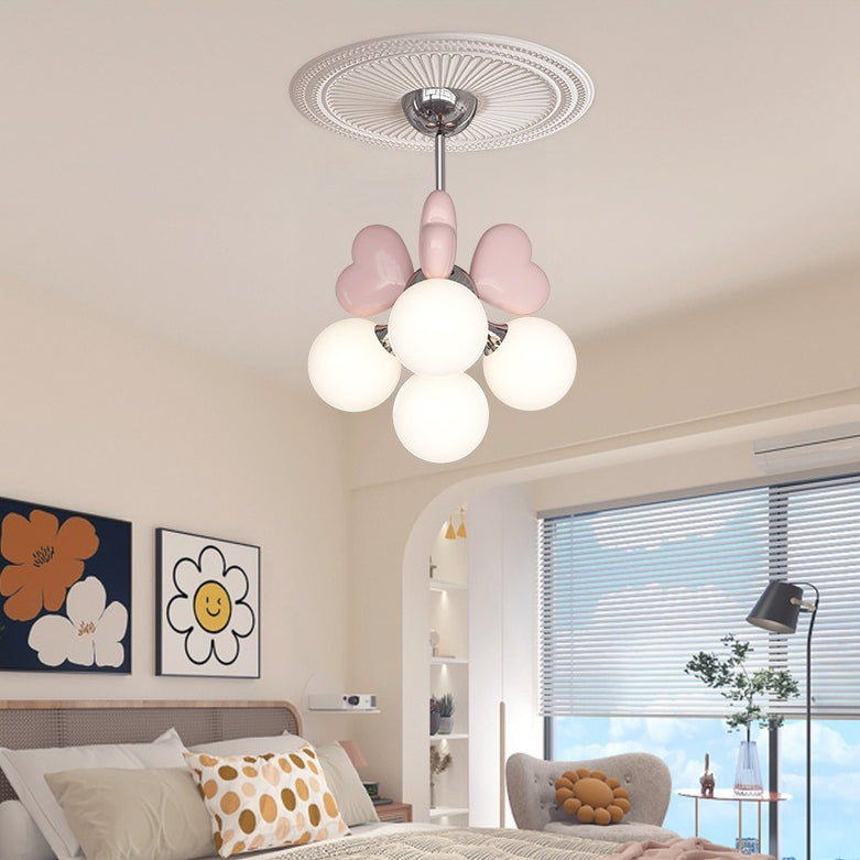 Contemporary Scandinavian Cream Love Heart Kids Round Orb Metal Resin Pe 4/6 Light Chandelier for Bedroom BulbSquare