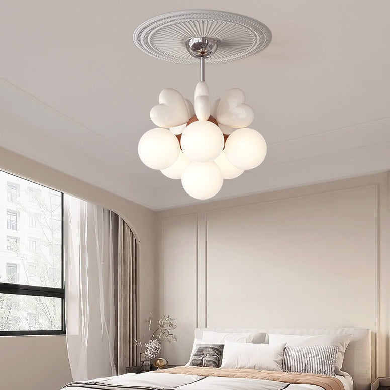 Contemporary Scandinavian Cream Love Heart Kids Round Orb Metal Resin Pe 4/6 Light Chandelier for Bedroom