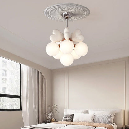 Contemporary Scandinavian Cream Love Heart Kids Round Orb Metal Resin Pe 4/6 Light Chandelier for Bedroom