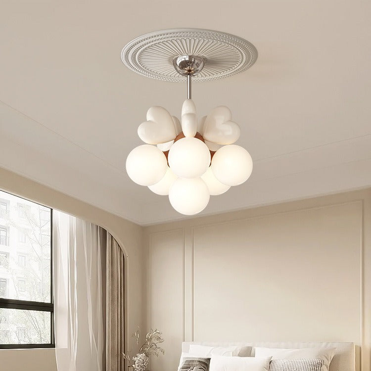 Contemporary Scandinavian Cream Love Heart Kids Round Orb Metal Resin Pe 4/6 Light Chandelier for Bedroom
