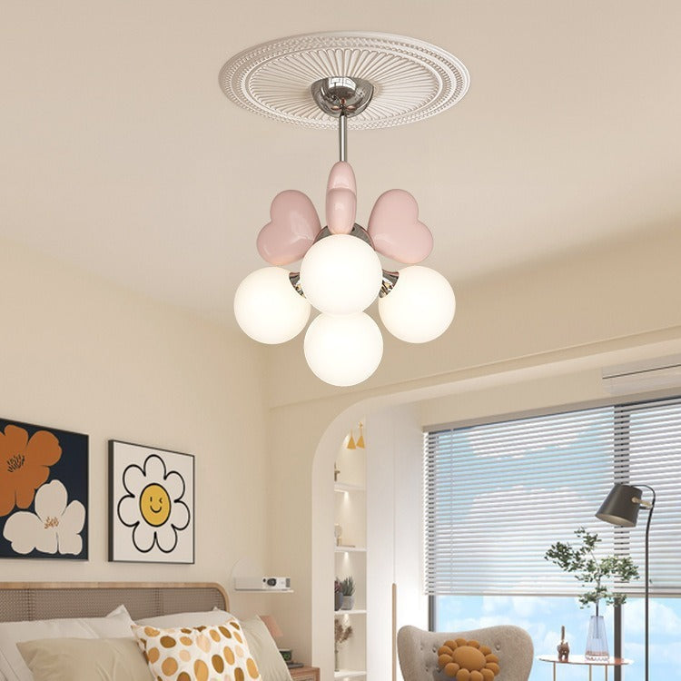 Contemporary Scandinavian Cream Love Heart Kids Round Orb Metal Resin Pe 4/6 Light Chandelier for Bedroom
