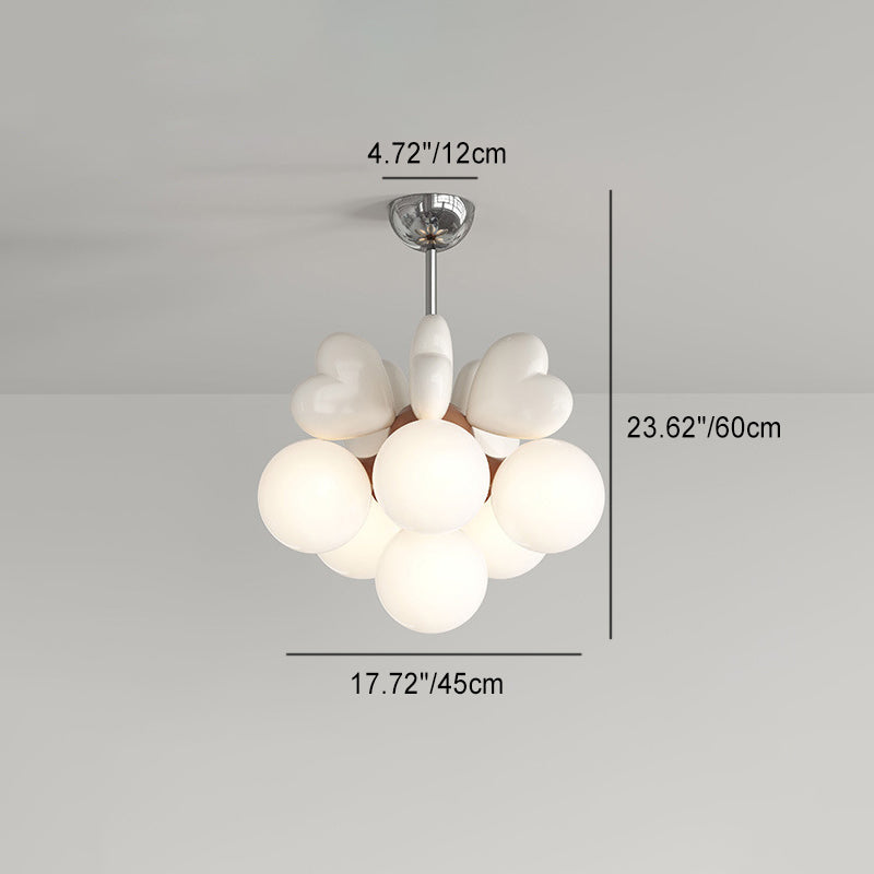 Contemporary Scandinavian Cream Love Heart Kids Round Orb Metal Resin Pe 4/6 Light Chandelier for Bedroom BulbSquare