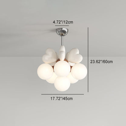 Contemporary Scandinavian Cream Love Heart Kids Round Orb Metal Resin Pe 4/6 Light Chandelier for Bedroom